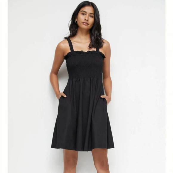 Anthropologie Pinch Smocked Open Back Garden Party Mini Dress in Black - Picture 1 of 9